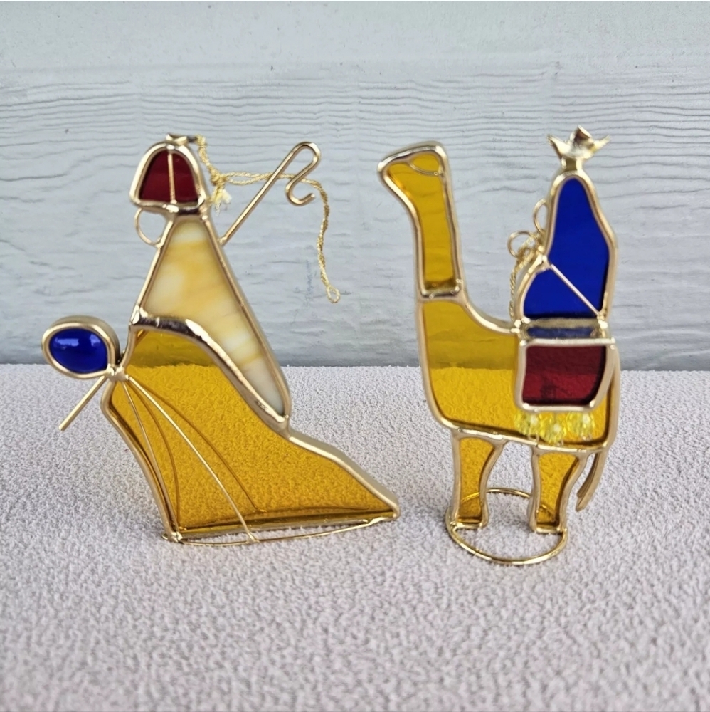 VTG Danbury Mint Mary and Joseph Fleeing to Egypt Camel Stained Glass Hanging